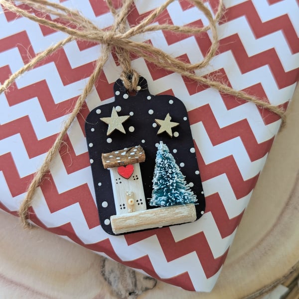 Christmas Wooden Cottage Present Topper Set of Four  - Can be Personalised