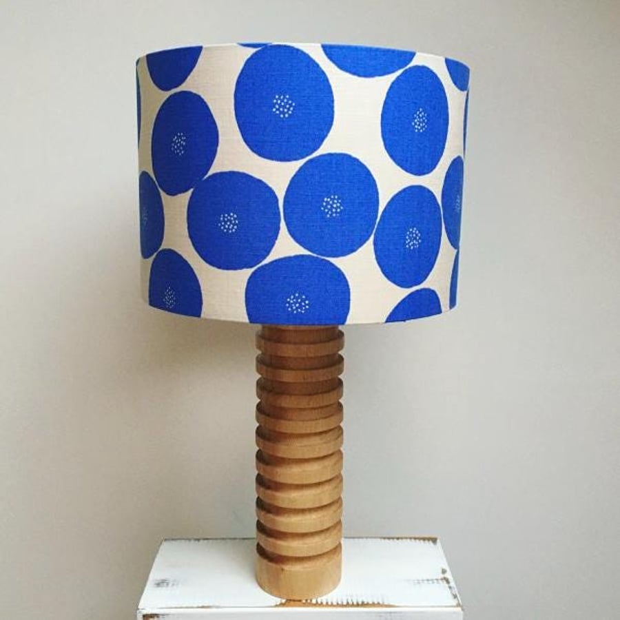 Handmade cobalt blue Japanese linen fabric drum lampshade