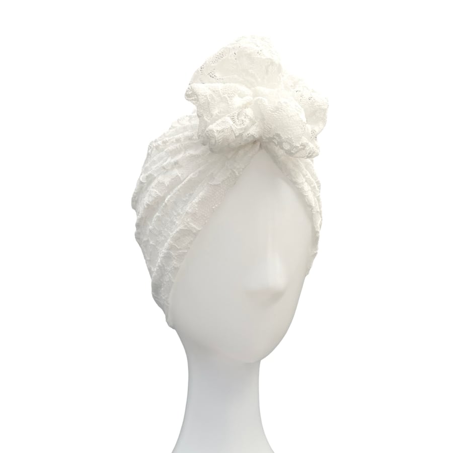 Summer Lace Women's Hair Turban White Alopecia Prettied Turban Hat 