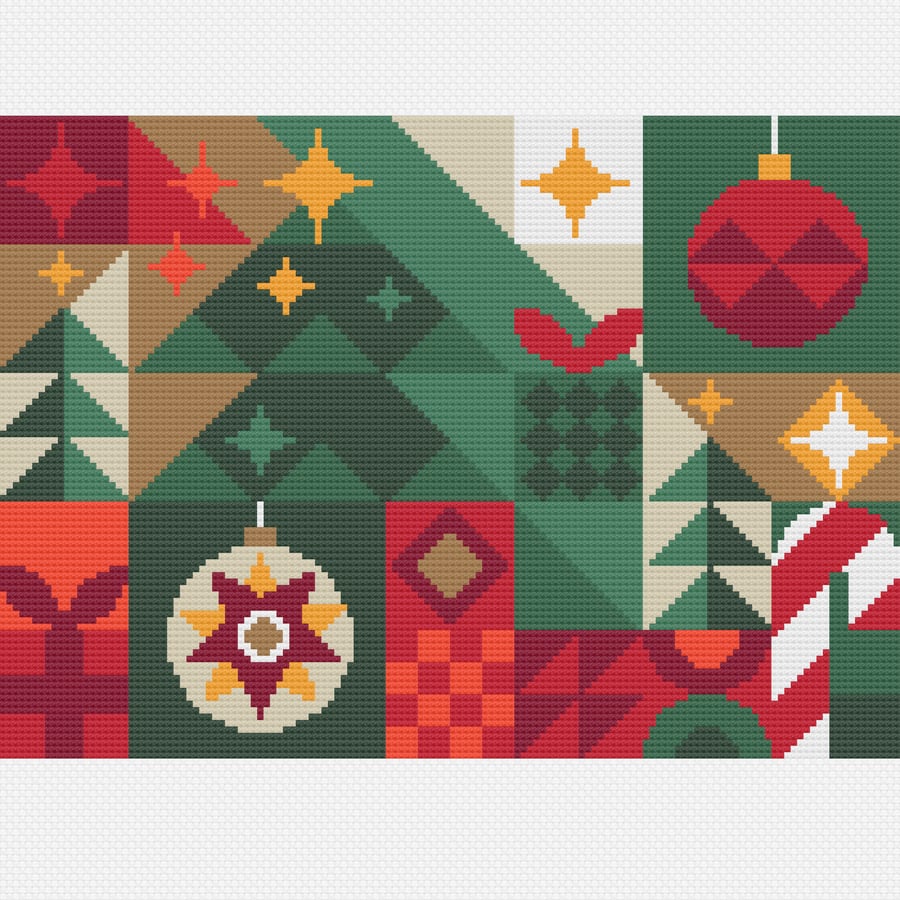 322 - Modern Geometric Christmas Tree Cross Stitch Pattern: Scandinavian Design 