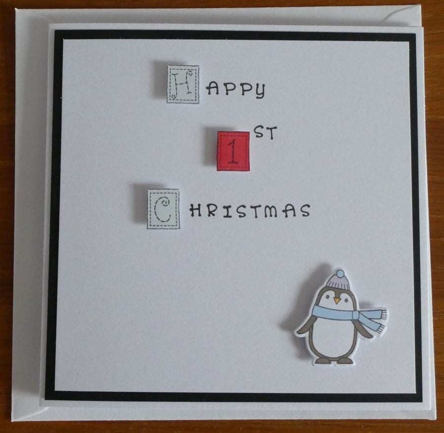 Personalised First Christmas Card - Penguin