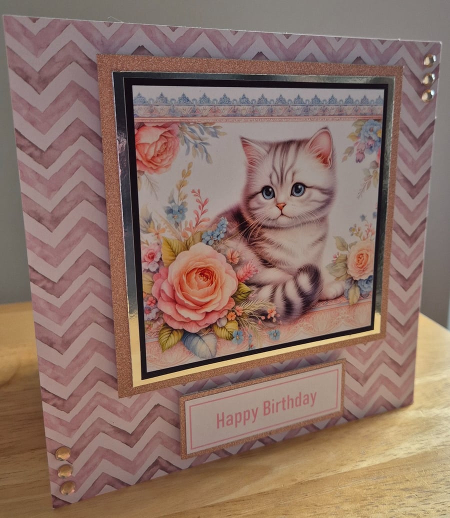 Handmade Cat Happy Birthday Greeting Card