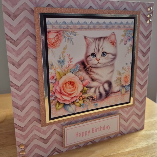 Handmade Cat Happy Birthday Greeting Card