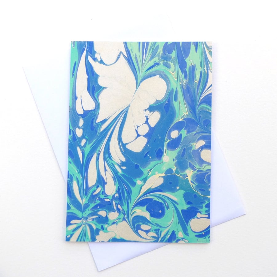 Butterfly blank greetings note card marbled paper