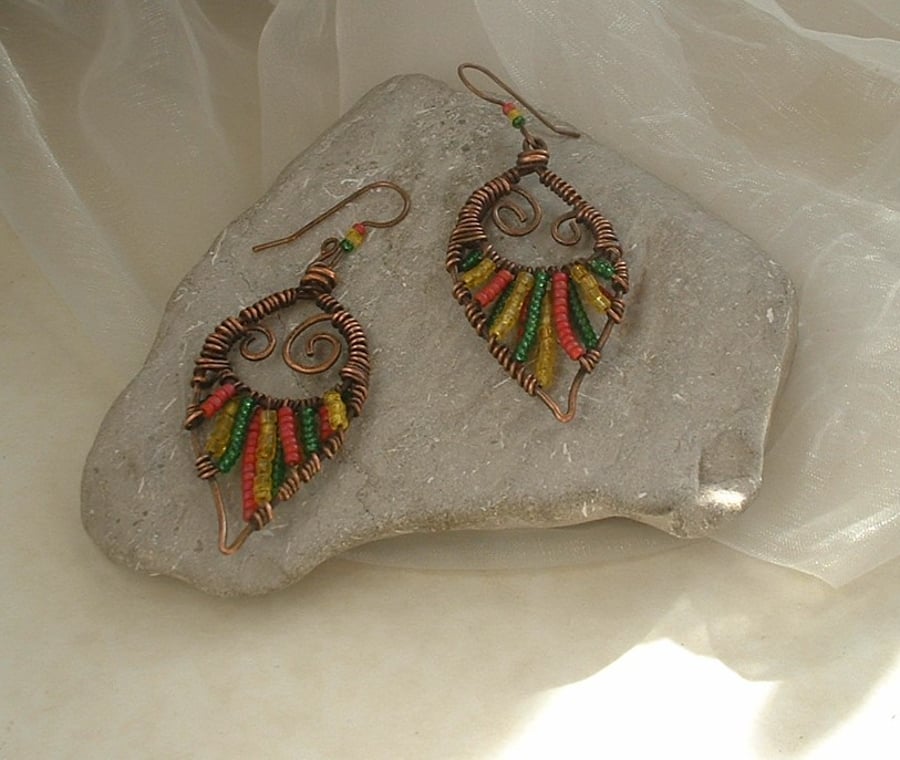 Autumn Leaves Rustic Copper Wire Wrapped Earrings
