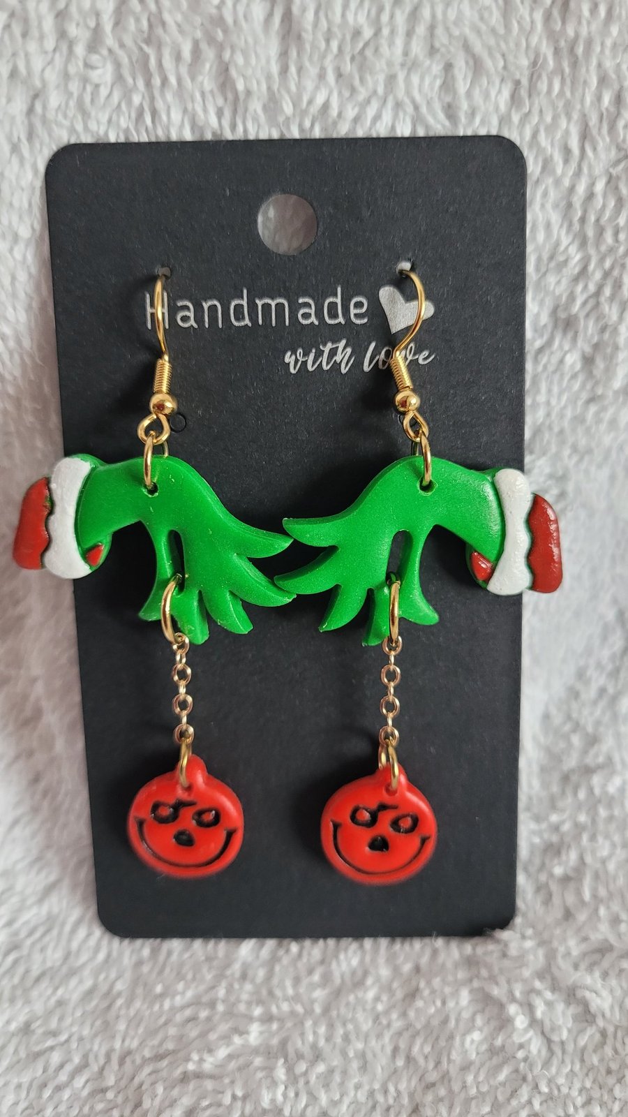 Christmas Grinch Polymer Clay Handmade Earrings. 316 Surgical Stainless Steel