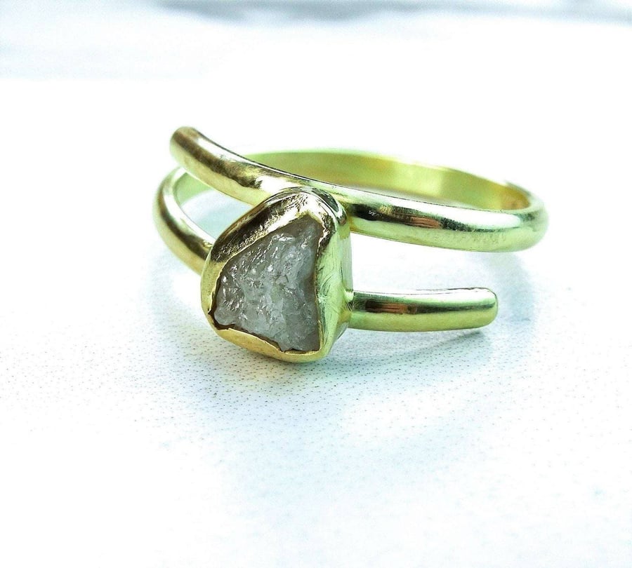 Raw diamond engagement ring - rough diamond ring - gold diamond ring - raw diamo