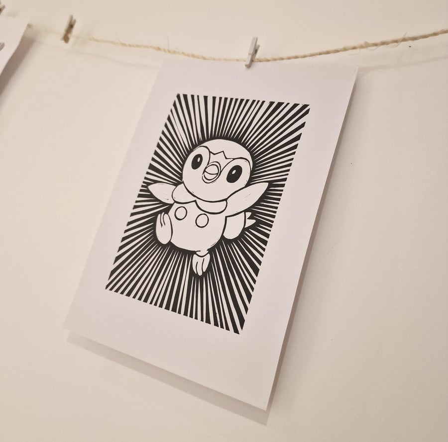 Piplup Pokemon Lino Print