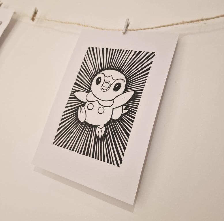 Piplup Pokemon Lino Print