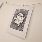 Piplup Pokemon Lino Print