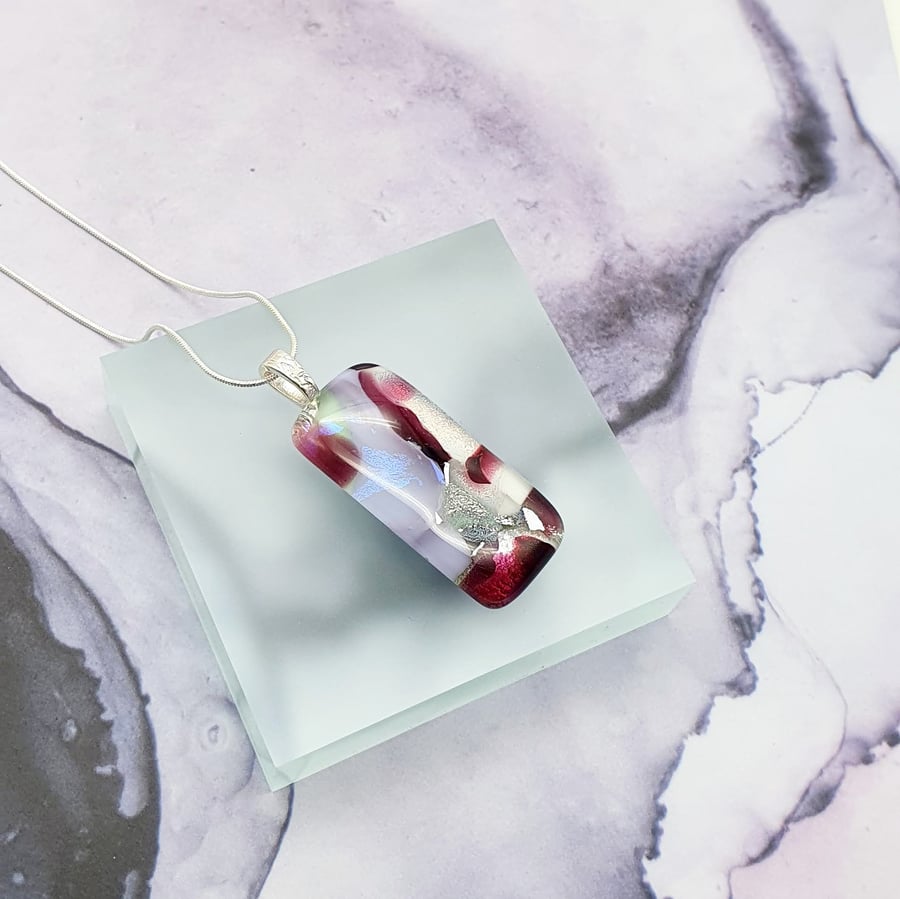 'Cranberry Shimmer' Fused Glass Necklace