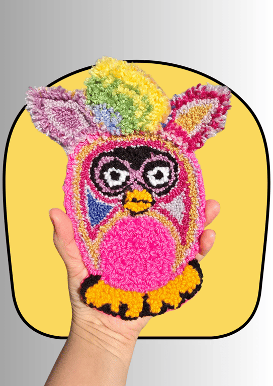 Retro Furby Punch Needle Desk Rug Wall Hanging 