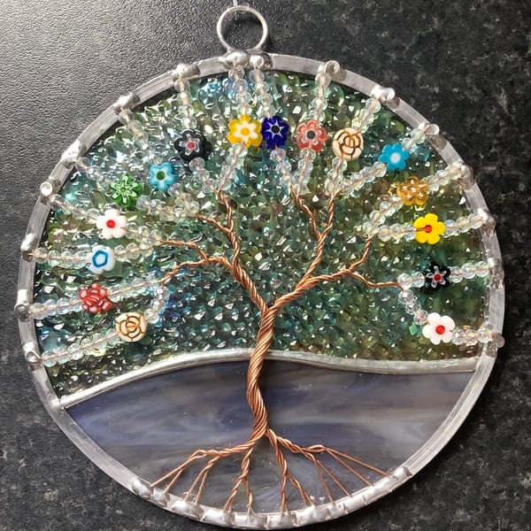 Millefiori glass shaped flower tree of life suncatcher