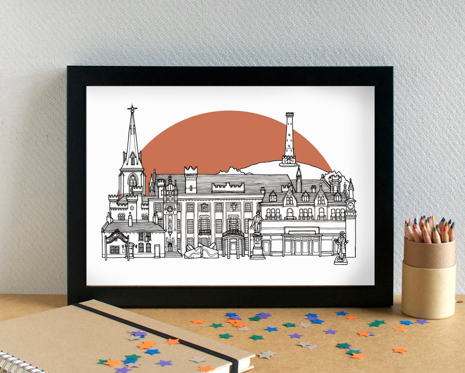 Bury Landmarks Skyline Art Print