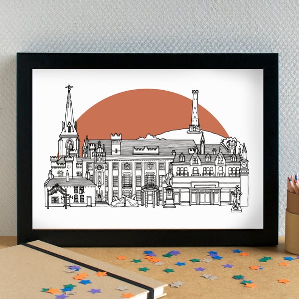 Bury Landmarks Skyline Art Print