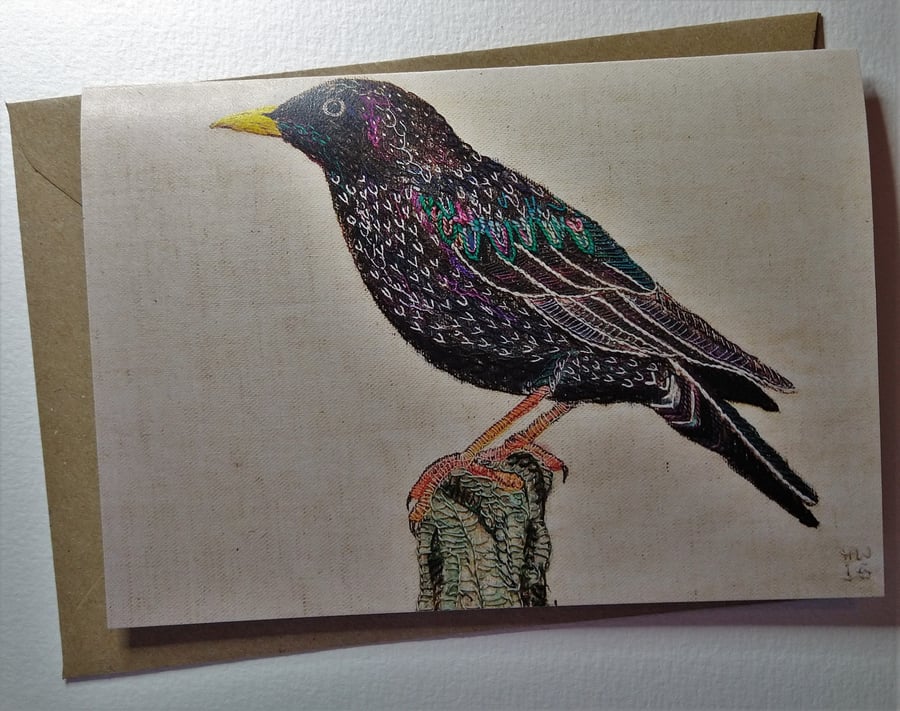 Starling Embroidered Portrait Greetings Card