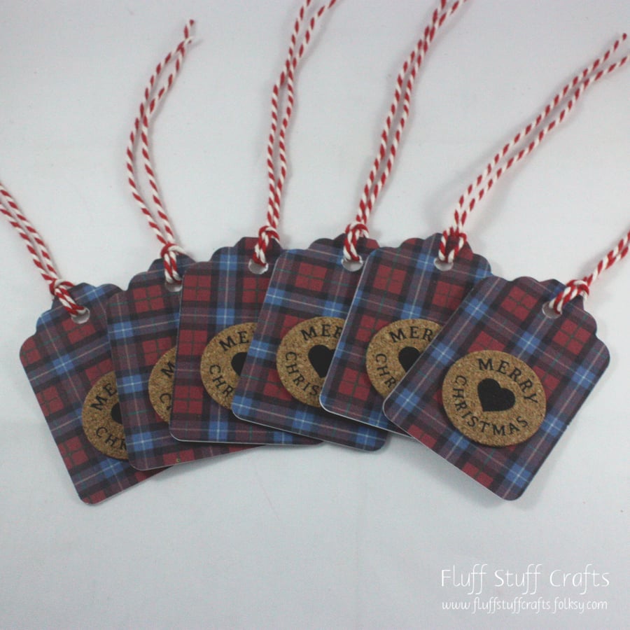 Handmade blue tartan Christmas gift tags