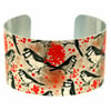 Cuff bracelet, women's bird jewellery, modern nature bangle in beige & red - B03