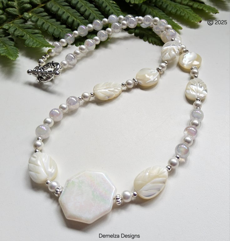 Designer Natural Mother of Pearl & Mistic Agate Necklace 