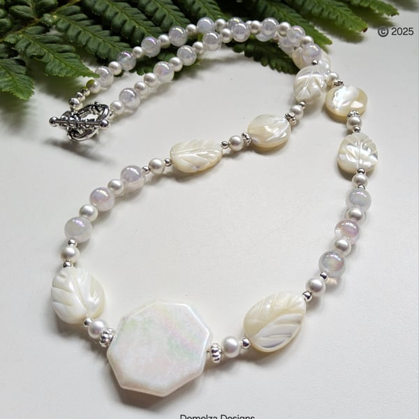 Designer Natural Mother of Pearl & Mistic Agate Necklace 