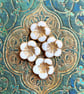 Four large Czech glass, white table cut flower beads, 20mm