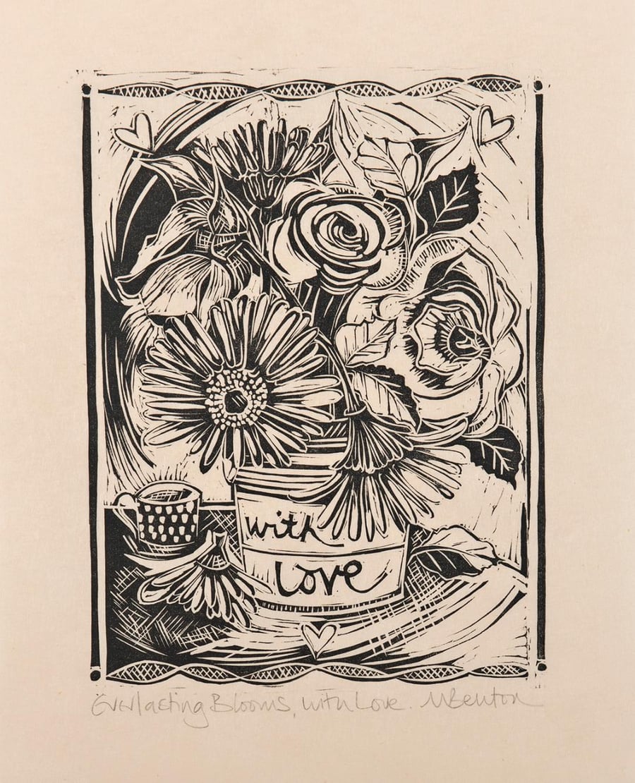 'Everlasting Blooms, With Love' Lino Print