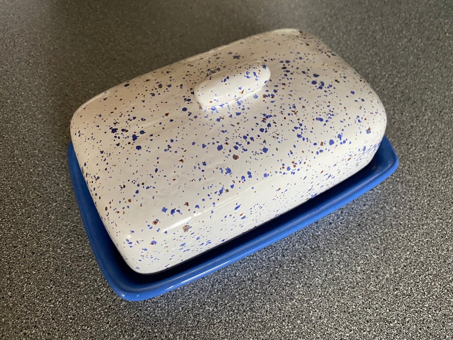Butter Dish, Speckled Blue with Airforce Blue Dish