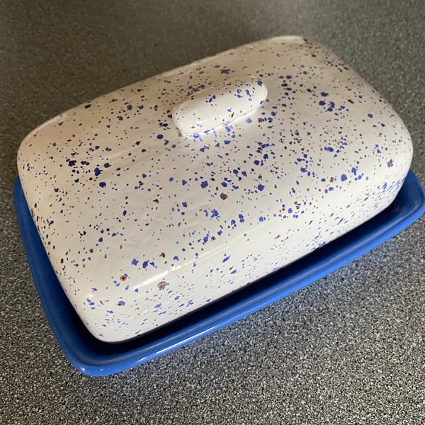Butter Dish, Speckled Blue with Airforce Blue Dish