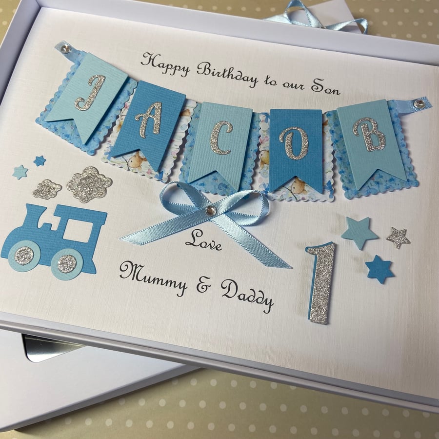 Personalised 1st Birthday Card Son Grandson Gift Boxed Keepsake 