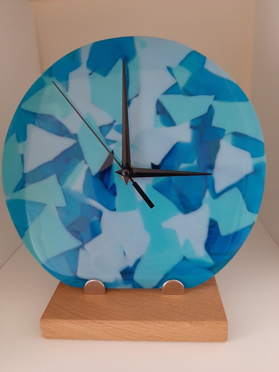 Hues & Blues Mosaic Glass Clock
