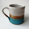 Handmade thrown pottery large mug turquoise blue and white
