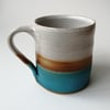 Handmade thrown pottery large mug turquoise blue and white