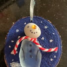 Beach-combed Christmas wooden decoration - Jolly Snowman