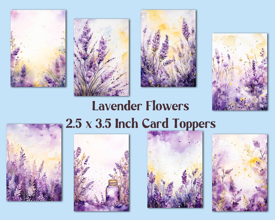 Lavender Flowers Set of 8 Aceo Size Card Toppers for Card Making