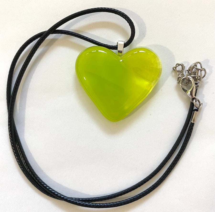 Large Green fused glass heart pendant 