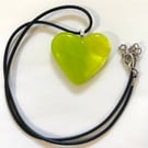 Large Green fused glass heart pendant 