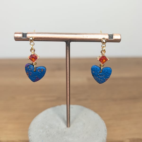 Purple patchwork heart dangle orange 