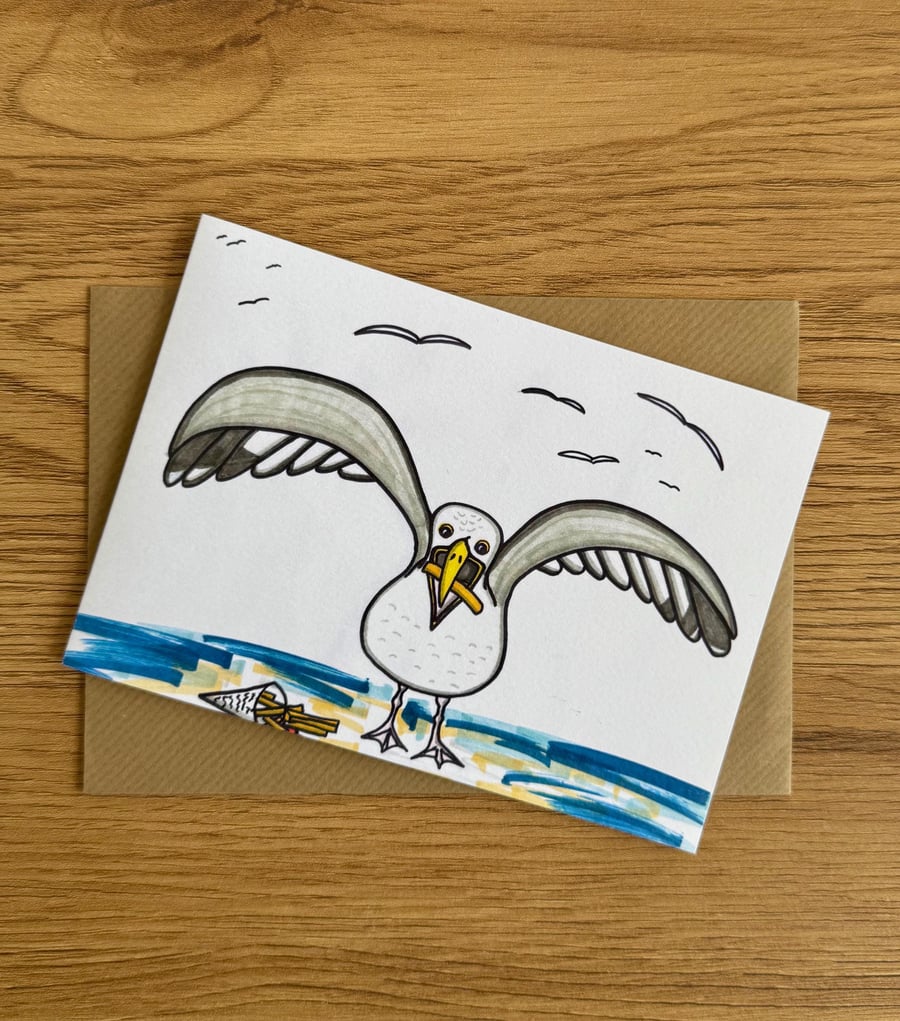 Cheeky Seagull- Original hand illustrated blank greeting card