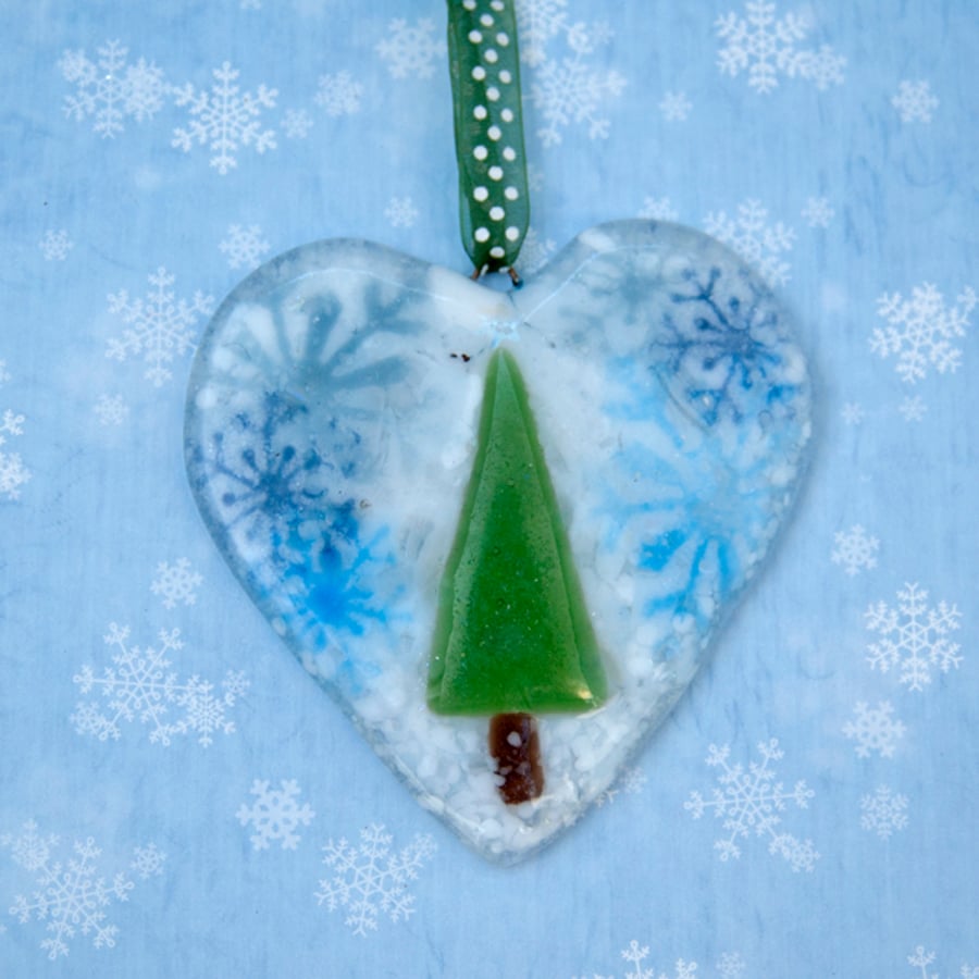 Fused Glass Christmas Heart Decoration