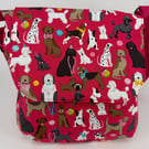 Handmade bright pink dog pattern cotton crossbody bag