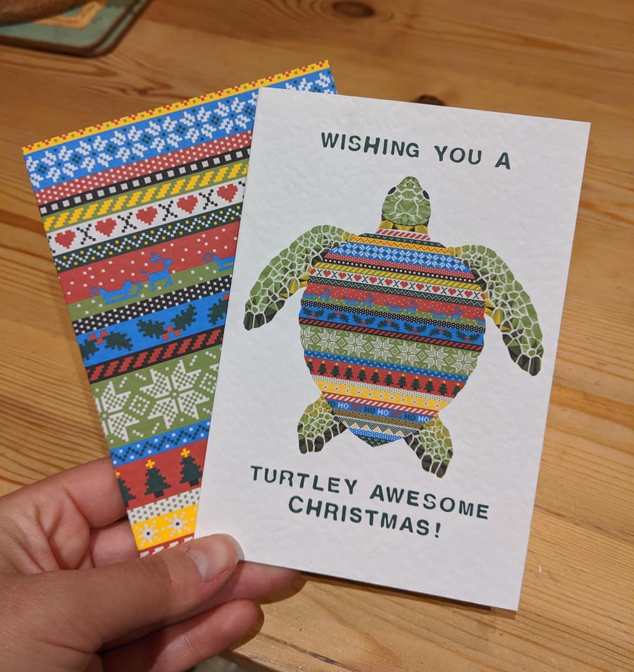 Turtle Christmas Jumper Card 2 Pack