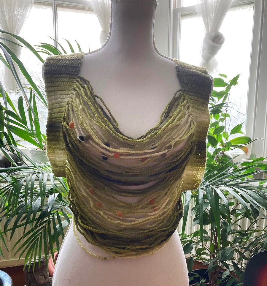 Gradient green color cotton yarn women top stylish ombre Summer beach wear