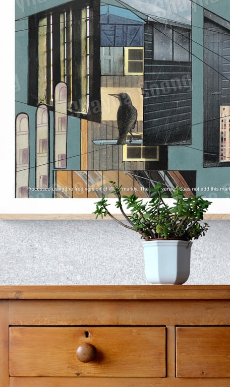 'Corvid' print of handmade collage