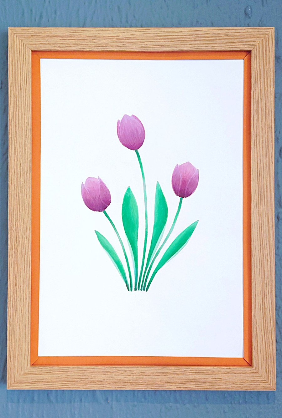 Genuine Made in UK Framed A3 Print Purple Tullips Vibrant Orange Border Wallart