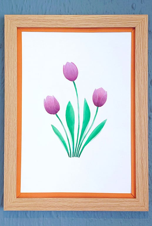 Genuine Made in UK Framed A3 Print Purple Tullips Vibrant Orange Border Wallart