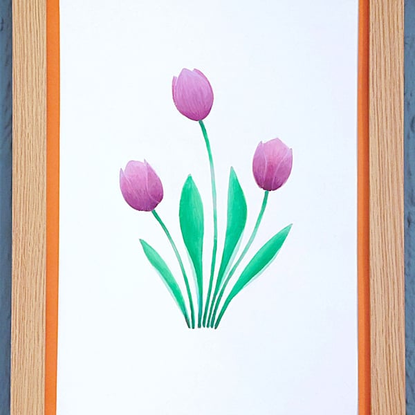 Genuine Made in UK Framed A3 Print Purple Tullips Vibrant Orange Border Wallart