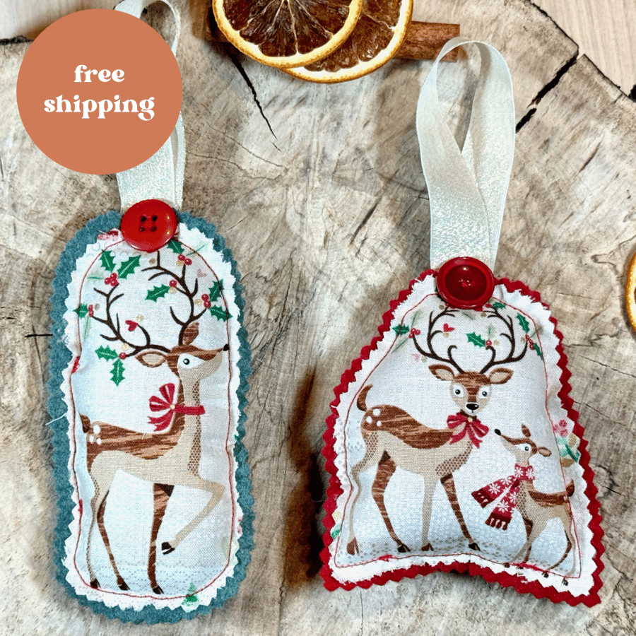 2 x Cotton and Felt Christmas Tree Decorations - Free Shipping