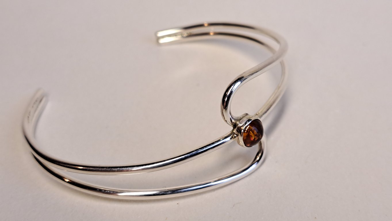 Handcrafted Sterling Silver Amber Cuff Bracelet: Adjustable Torque Bangle