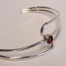 Handcrafted Sterling Silver Amber Cuff Bracelet: Adjustable Torque Bangle