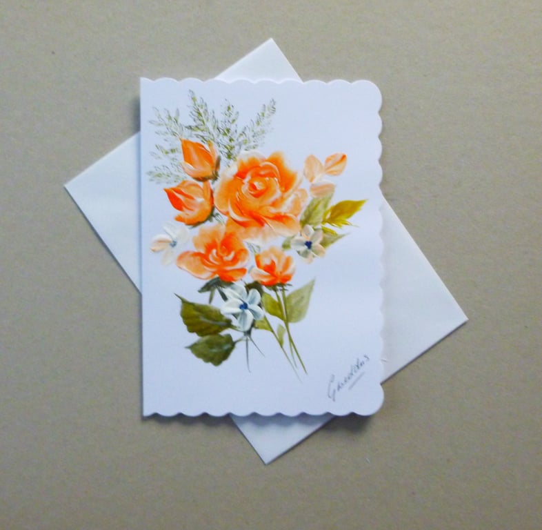 original hand painted floral rose greetings card ( ref FA 122 D2 )